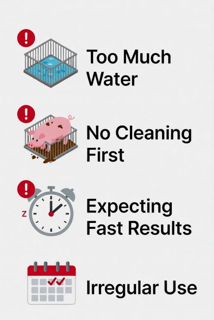 common mistakes when using indigenous microorganisms in pig housing including too much water poor cleaning and irregular use