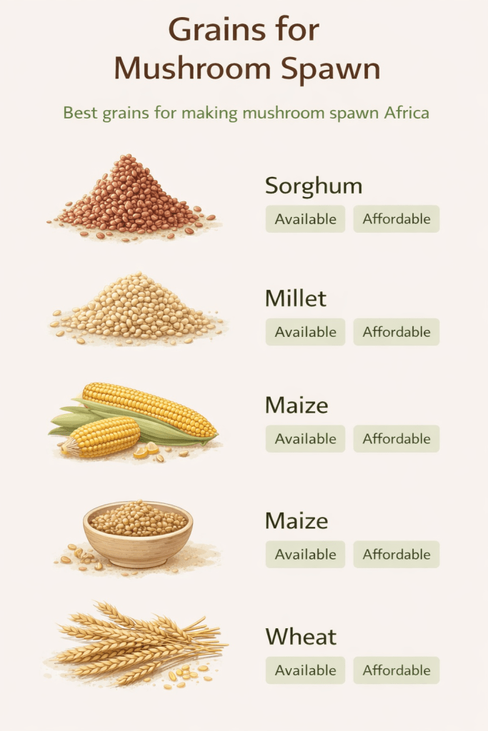 best grains for making mushroom spawn in africa including sorghum millet maize and wheat