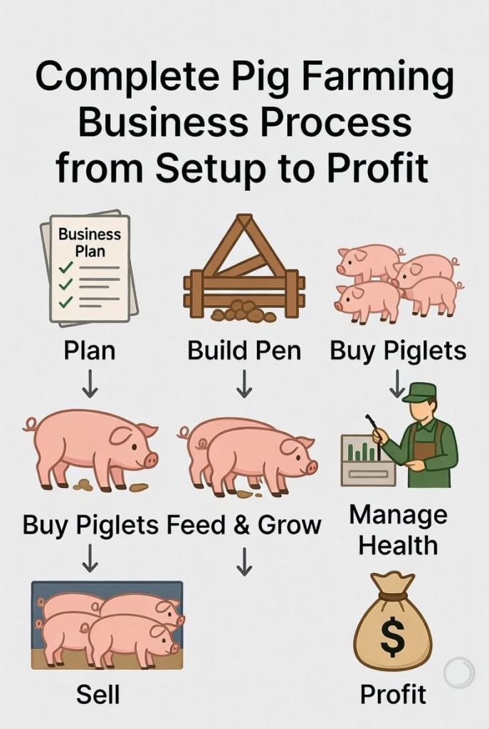 step by step pig farming business process from setting up pens to feeding growing and selling pigs for profit