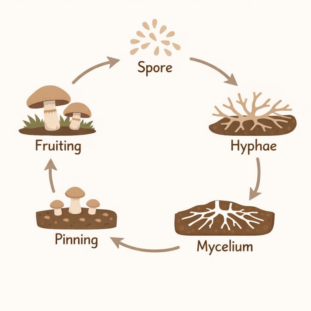 Mushroom Life Cycle Explained (Step-by-Step for&nbsp;Beginners)