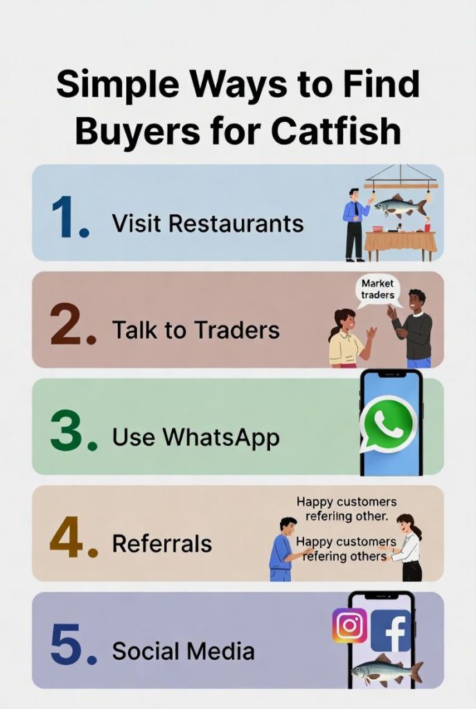 practical ways to find buyers for catfish including restaurants traders referrals and social media