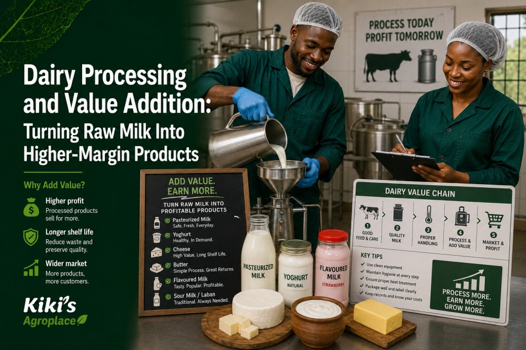Raw milk being turned into yogurt, ghee, and cheese as part of dairy value addition for smallholder farmers