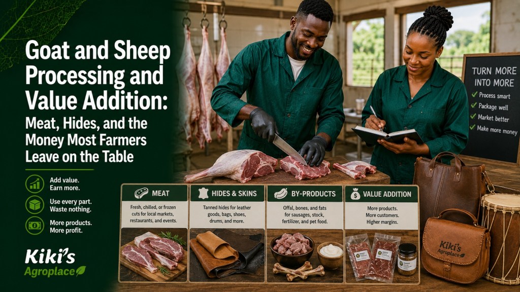 Red Sokoto goat hides and processed meat products like kilishi representing value addition beyond live animal sales